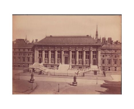 Antique architectural image of the Place of Justice, the courthouse in Paris, France. Maison Martinet Albert Hautecoeur  ink 