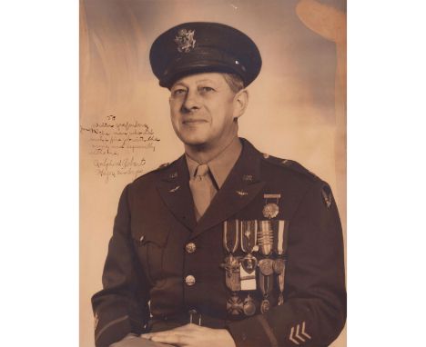 Large silver gelatin print of U. S. Air Force Major Ralph W. Robart in full uniform and medals.Hand signed legible writing To