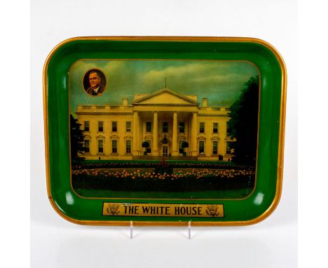 Metal green serving tray with an illustration of The White House and President Theodore Roosevelt.Dimensions: 13.5"" L x 10.7