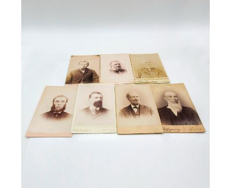 Featuring thicker card photo material. Depicts range of adult men represented in portrait style photography. Largest measures
