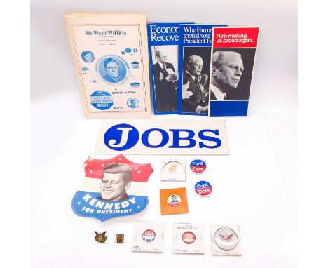Vintage. Includes: seven buttons (0.75 in. D) featuring: two for Ford Dole; one stating "Goldwater Miller"; one stating "Lind