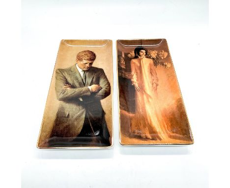 Decorative porcelain trays with a portrait of Jacqueline Kennedy Onassis and John F. Kennedy.White House Historical Associati