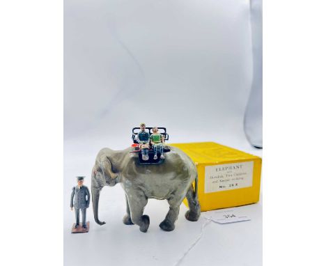 Britains - Set 25Z - Zoo Series [Post War Version], comprising: Elephant with Keeper, Howdah [damage to step] &amp; 2 x seate