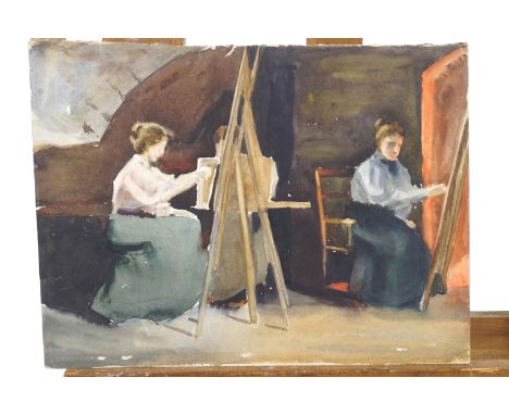 The Honourable Mabel Hamilton (British) 19th century), 'At the Easel', watercolour, signed and inscribed verso, 'Dalzell, Mot