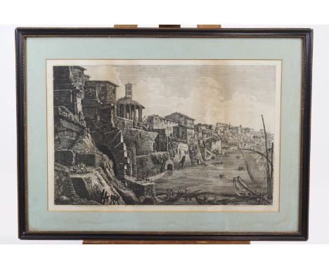 Luigi Rossini (Italian) 1790-1857, 'Bank of the Tiber', etching, from 'Buildings and Ruins in Rome and the Vicinity', publish