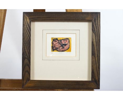 J M L, Lovers, etching, numbered 32/100, titled, signed with initials and dated 89, 6cm high x 8cm wide