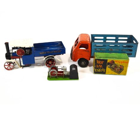 A Mamod steam wagon, a boxed hot air engine and a metal model truck