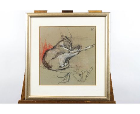 R H B, Whippet, charcoal, signed with initials upper right, 30cm high x 29cm wide