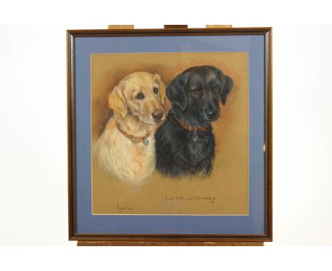 Marjorie Cox, pastel dog portrait ' Lottie and Crumble', signed lower left and dated 1991, 43cm x 42cm