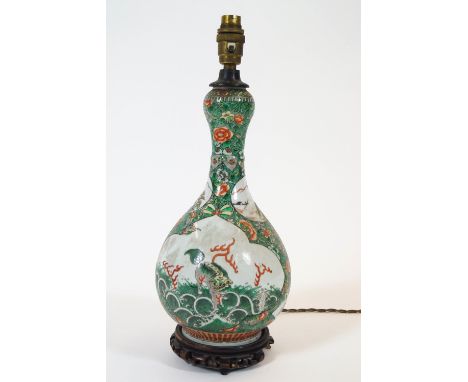 A Chinese porcelain famille verte baluster lamp, 45cm high