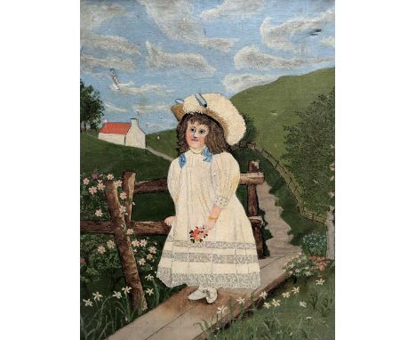 A group of four pictures To include a full portrait of young girl in a countryside scene, signed and dated by JM Clory, Selki