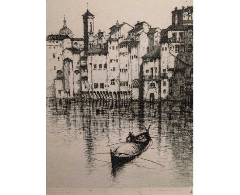 William Douglas Macleod (British. 1892-1963) Fishing on the Ventian Lagoon,signed in pencil lower right,drypoint etching,31cm