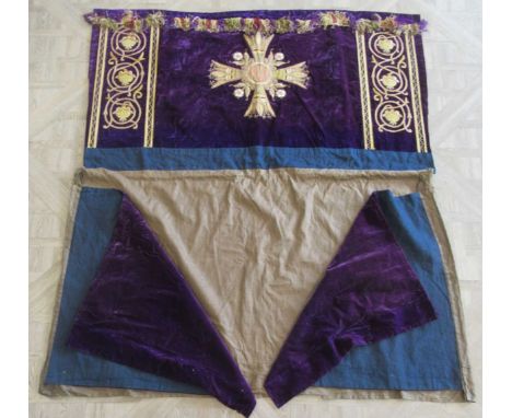 A 19th century Altar cloth, the centre decorated with central motif bearing the letters IHC surrounded by stylised lilies and