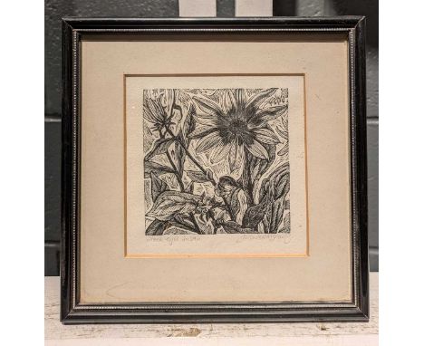 A Group Of Etchings and Woodcuts To include three signed and numbered edition woodcut engravings by Andy English of animals a
