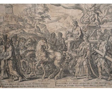A Group Of Pictures To include an engraving by Marten van Heemskerk; two hunting prints after Alken (one unframed); an overpa