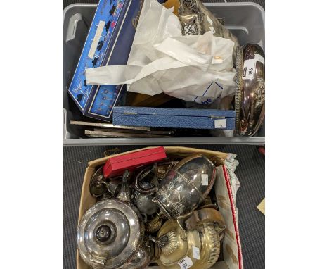 Large quantity of plated silver items to include serving and flatware, to include continental silver pierced basket with fold
