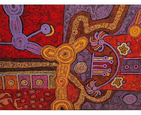 Australian Aboriginal Art. Clarise Tunkin, Minma Marlilu Tjukurrpa - CTUG0003, acrylic on linen, 122 x 183cm, with certificat