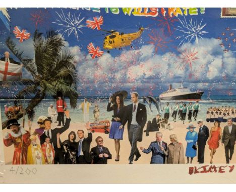 BLIMEY (Modern Contemporary) "Happy Marriage to Wills and Kate",printed signature, edition in pencil lower left (4/200),silks