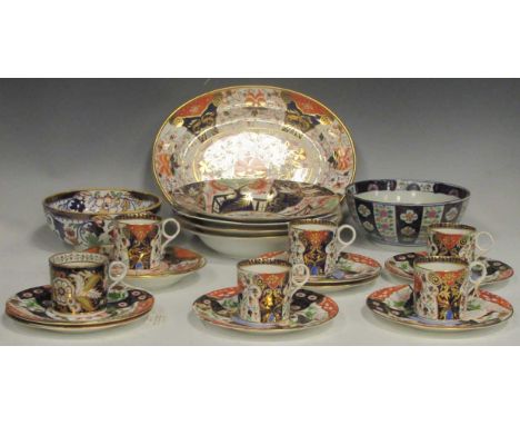 A collection of Imari style ceramics including, cups and saucers, Ironstone bowl, Amherst Japan bowl, and various others