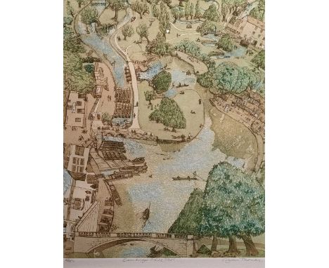 Thomas Glynn (British. b.1946-) Cambridge Mill Pool,signed in pencil and numbered edtion of 42/100,Etching and aquatint,40cm 