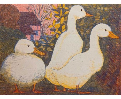 A Group Of Five Aquatints To include an etching and aquatint by Fran Wandman, titled 'Trio in White, signed in pencil, 6/100 