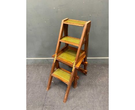 A late 19th century mahogany metamorphic folding library chair / ladder, with quadriform pierced splats. As chair 89cms High 