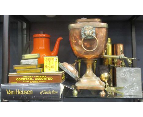 Collectables and brasswares including shellcases, two branch candelabra, pair 19th century tapered baluster candlesticks, 19t