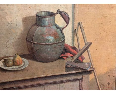 P. H. Poore, (19th Century British) Still life of a jug, an axe and two lemons signed with initials and dated 84 (lower right