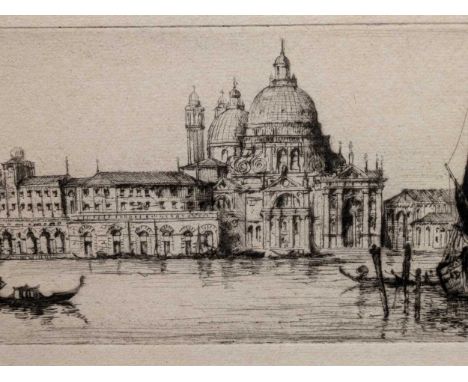 A Group Of Three Pictures To include a James Alphege Brewer (1881-1946) signed etching of the Santa Maria della Salute, 13cm 