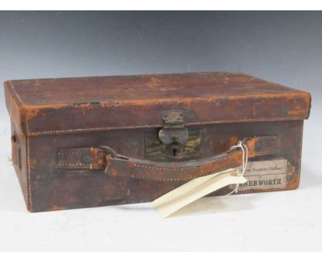 A late Victorian leather cartridge case with 'Army &amp; Navy Cooperative Society, No.8 Gun Department' label to inside of li