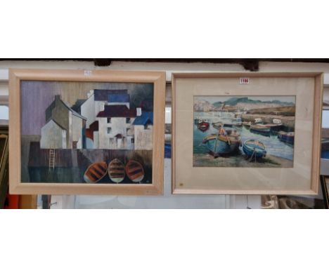 Elaine Martin, 'Sea Urchin, Newlyn Harbour', signed, inscribed on label verso, watercolour, 24.5 x 34.5cm; together with Alan