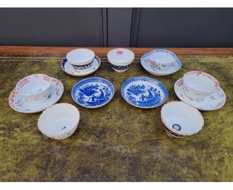 A collection of late 18th/early 19th century tea bowls and saucers,&nbsp;to include examples by New Hall, Worcester, and Flig