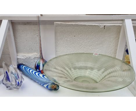 A collection of coloured glass, to include a large bowl, 42cm diameter; and a rolling pin. (4) 