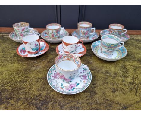 Six Chinese famille rose cups and saucers,&nbsp;19th century, (s.d. to two saucers); and two Japanese Kutani cups and saucers