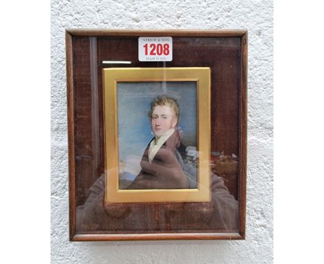 English School, first half 19th century, bust length portrait miniature of a gentleman, with blue jacket and white cravat, pr