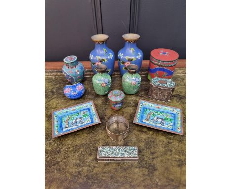 A collection of Chinese and Japanese enamel,&nbsp;to include cloisonne and totai shippo, largest 12.5cm high. (13) 