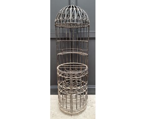 A vintage black painted vineyard wine rack, 167cm high. 