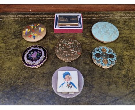 An interesting collection of seven vintage compacts, to include a musical example. 