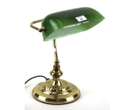 A contemporary bankers desk lamp with green shade. H31cm