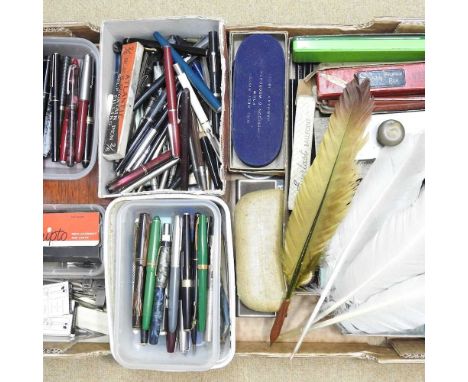 A large collection of fountain pens, rollerball pens, nibs, pencils and drawing instruments