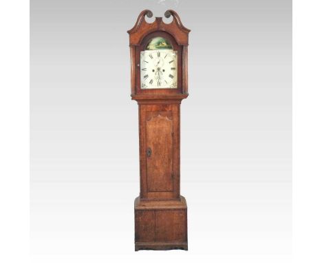 A George III oak and mahogany cased longcase clock, the painted dial, signed James Dunwill, St. Ives, with an eight day movem