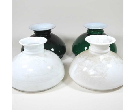 A pair of white and a pair of green oil lamp shades (4) 22cm wide.