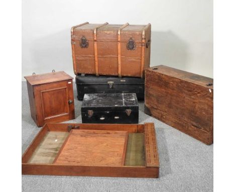 A trunk, together with another and a collection of various tool chests (7)80w x 52d x 52h cm largest trunk