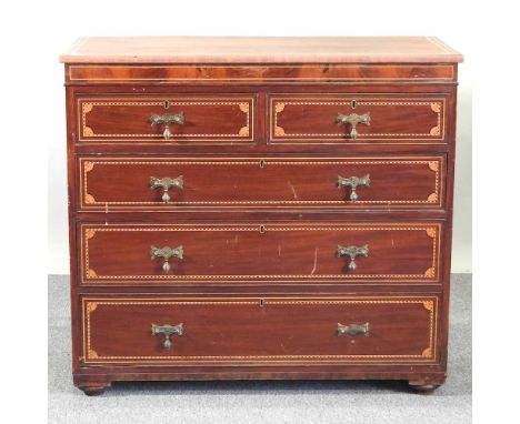 A 19th century inlaid chest of drawers, on turned feet114w x 56d x 104h cm