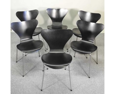 A set of six Fritz Hansen design black bentwood dining chairs, paper label to base (6)Complete and usable with light signs of