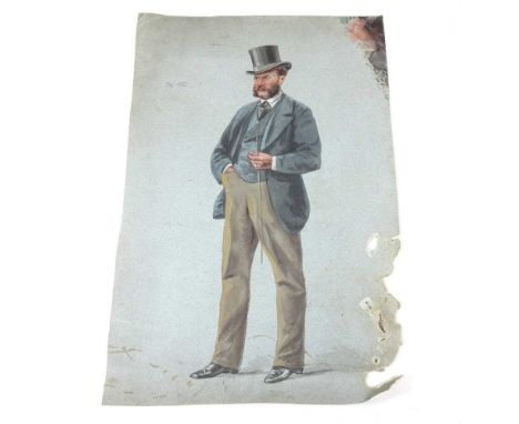 Vanity Fair, portrait of a gentleman, watercolour, 35 x 23cm, with original postage to the reverse, unframed