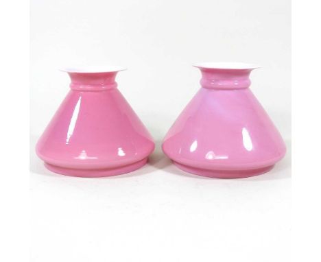 A near pair of pink glass peg oil lamp shades, 17cm diameter (2)