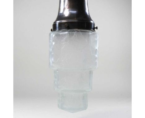 A vintage French pendant light, with a crackled glass shade, 39cm long, on chain