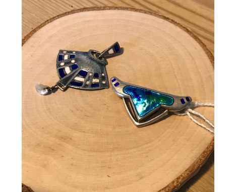 A Silver and enamel sting ray pendant by William Hair Haseler. Together with an Art Nouveau Chester silver and enamel brooch 