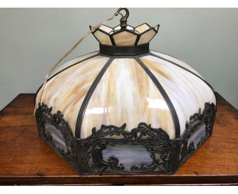 A large Tiffany style ceiling light shade 